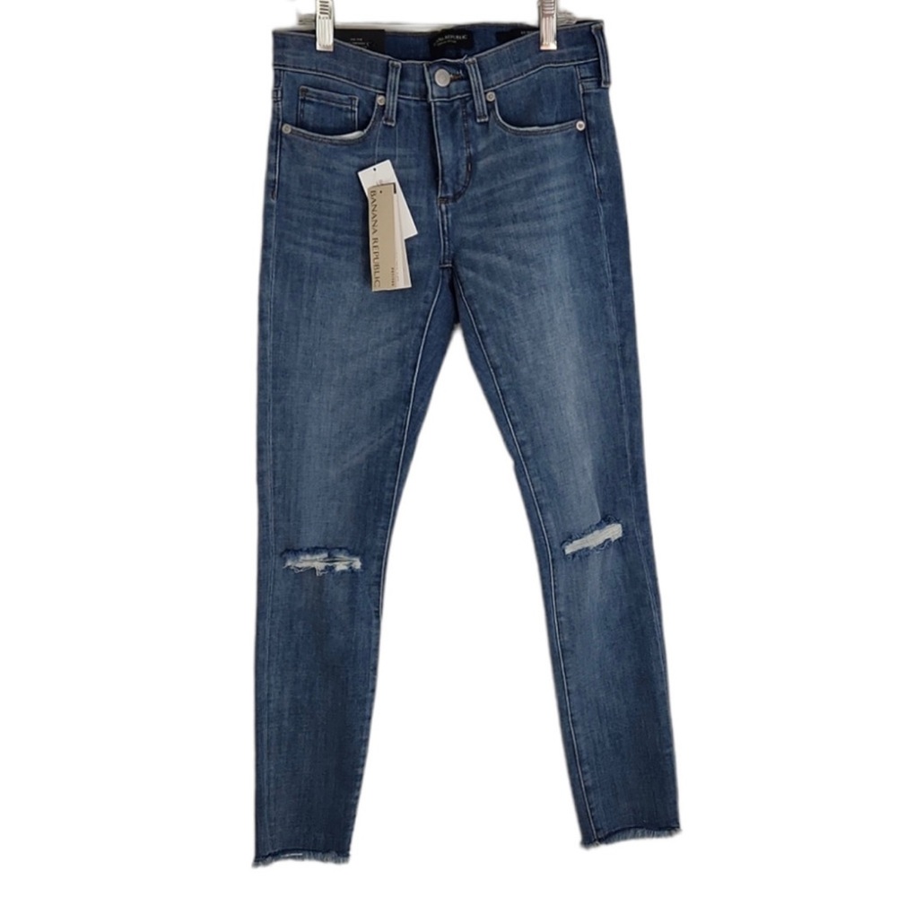 NWT Banana Republic Premium Denim Skinny Jeans Mid Rise Distressed Size 25P